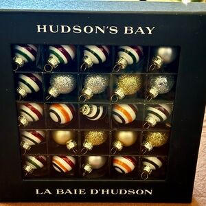 RARE: HBC Stripes Mini Glass Ornaments. UNUSED. With tree hangers.